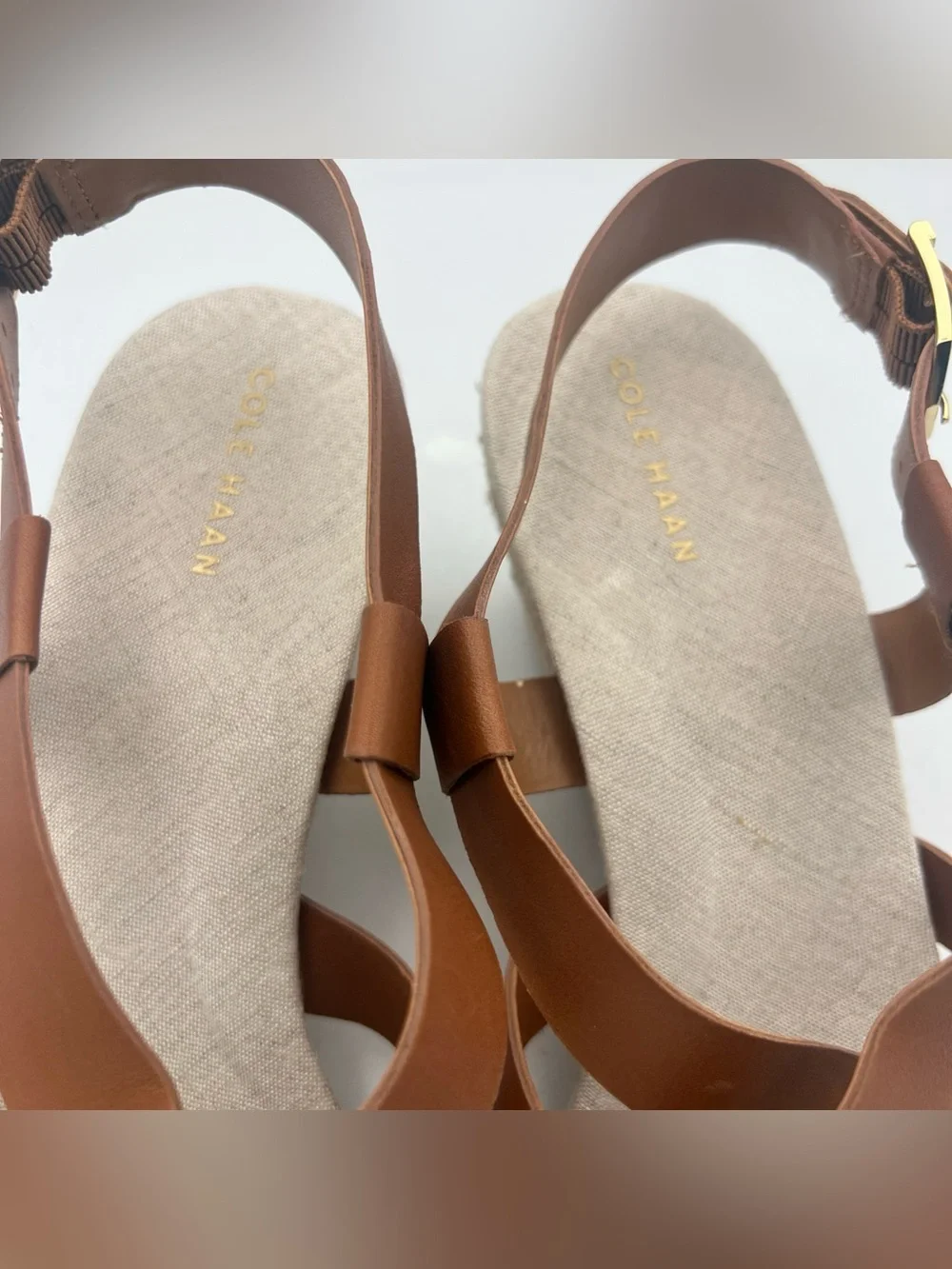 COLE HAAN Crystal Brown Espadrille Strappy Wedge Sandals Women’s Size 9 New
